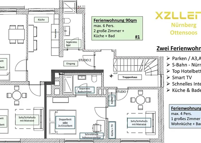 Xzllenz Kueche Bad S-bahn Parken Smart-tv Wellbeing Apartment *